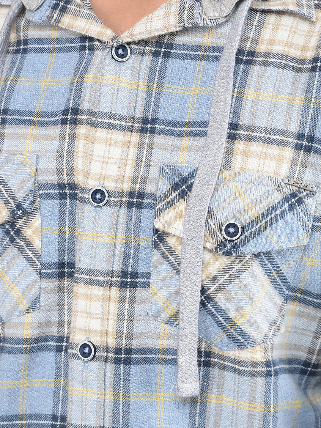 Blue Checked 100% Cotton Hooded Shirt-Boys Shirts-Crimsoune Club