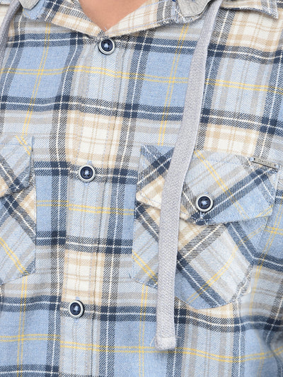 Blue Checked 100% Cotton Hooded Shirt-Boys Shirts-Crimsoune Club