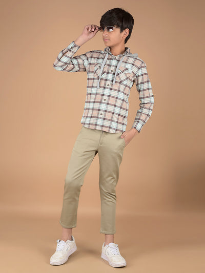 Brown Checked 100% Cotton Hooded Shirt-Boys Shirts-Crimsoune Club
