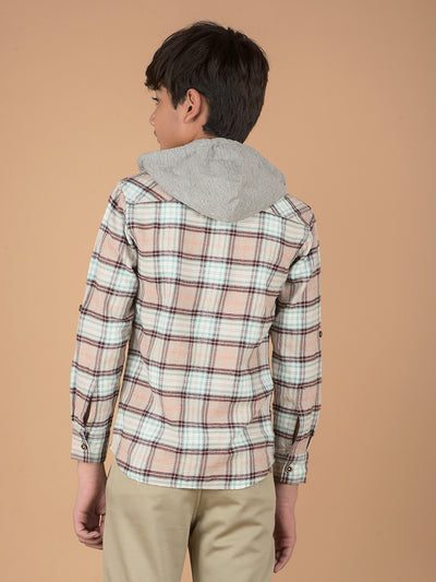 Brown Checked 100% Cotton Hooded Shirt-Boys Shirts-Crimsoune Club