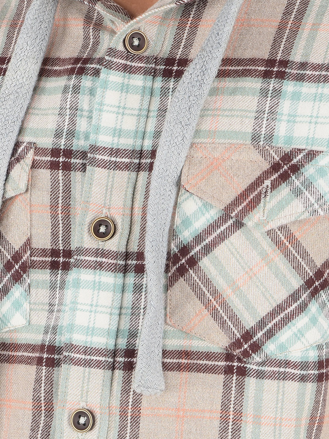 Brown Checked 100% Cotton Hooded Shirt-Boys Shirts-Crimsoune Club