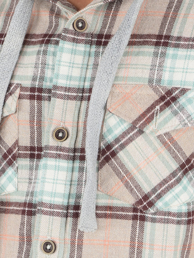 Brown Checked 100% Cotton Hooded Shirt-Boys Shirts-Crimsoune Club