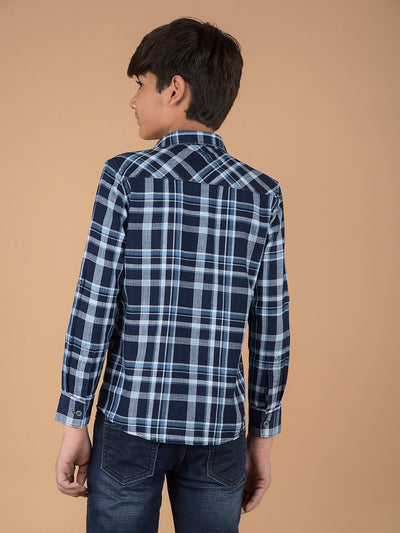 Navy Blue Checked 100% Cotton Shirt-Boys Shirts-Crimsoune Club