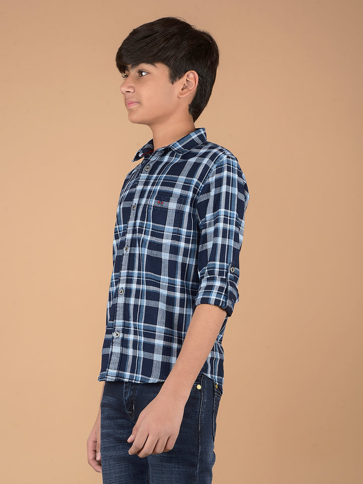 Navy Blue Checked 100% Cotton Shirt-Boys Shirts-Crimsoune Club
