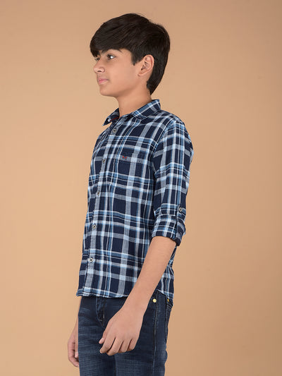 Navy Blue Checked 100% Cotton Shirt-Boys Shirts-Crimsoune Club