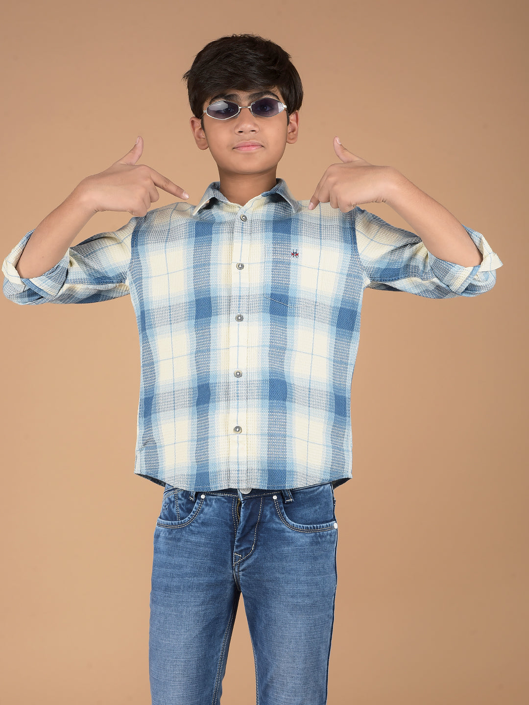 Blue Checked 100% Cotton Shirt-Boys Shirts-Crimsoune Club