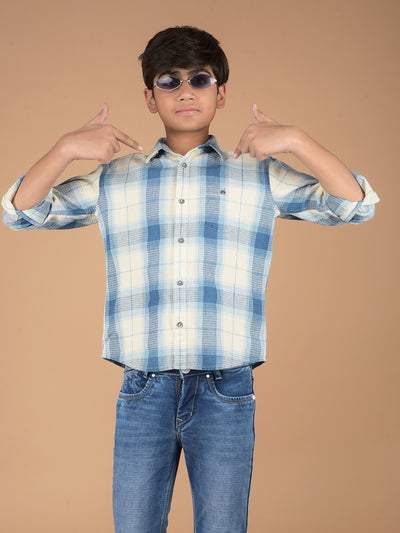 Blue Checked 100% Cotton Shirt-Boys Shirts-Crimsoune Club
