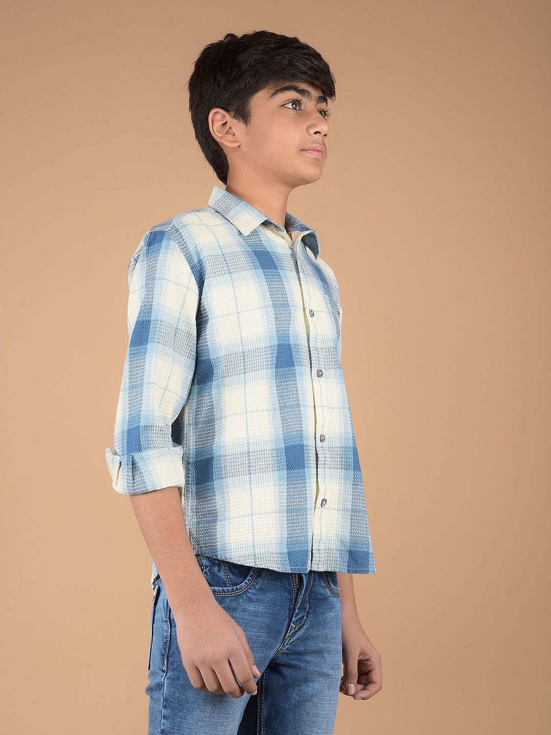 Blue Checked 100% Cotton Shirt-Boys Shirts-Crimsoune Club