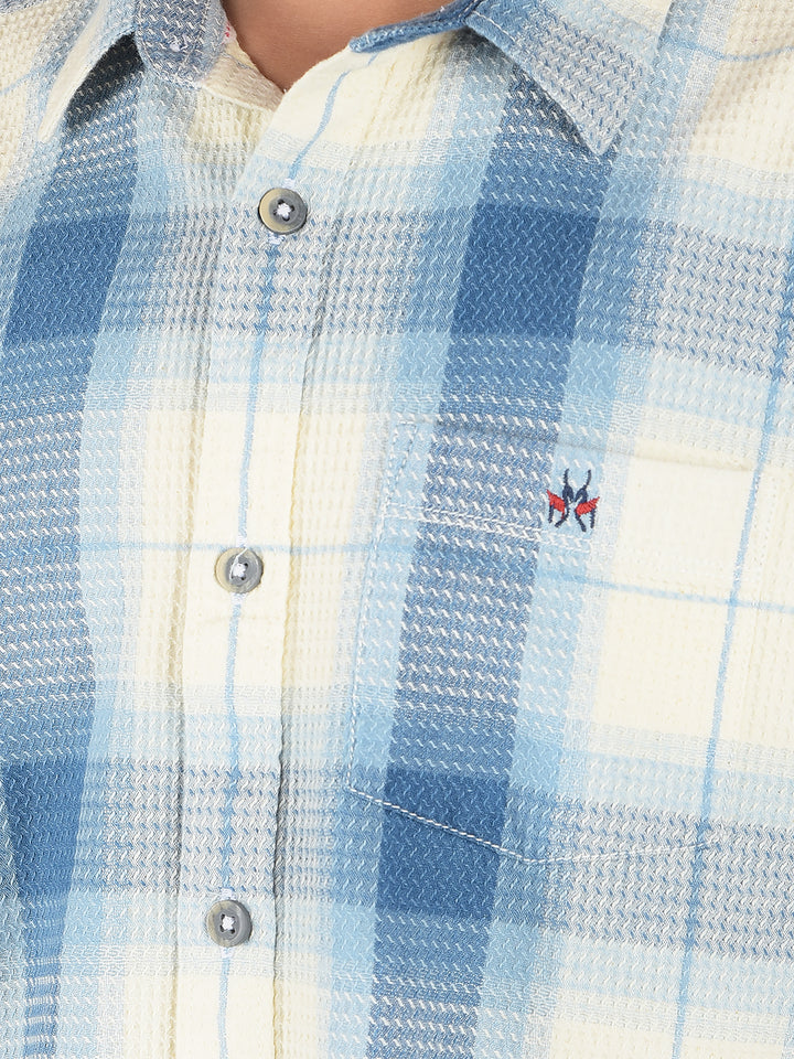 Blue Checked 100% Cotton Shirt-Boys Shirts-Crimsoune Club