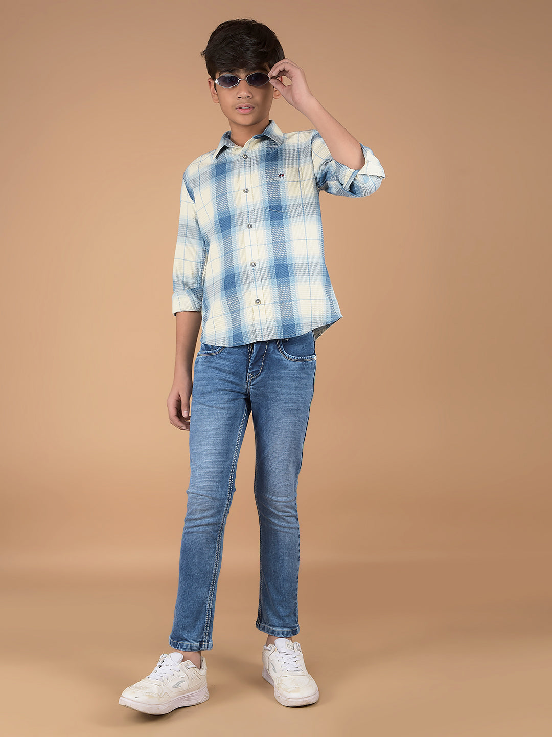 Blue Checked 100% Cotton Shirt-Boys Shirts-Crimsoune Club