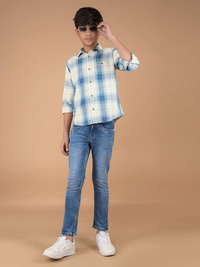Blue Checked 100% Cotton Shirt-Boys Shirts-Crimsoune Club