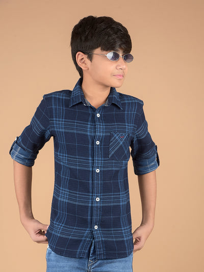 Navy Blue Checked 100% Cotton Shirt-Boys Shirts-Crimsoune Club