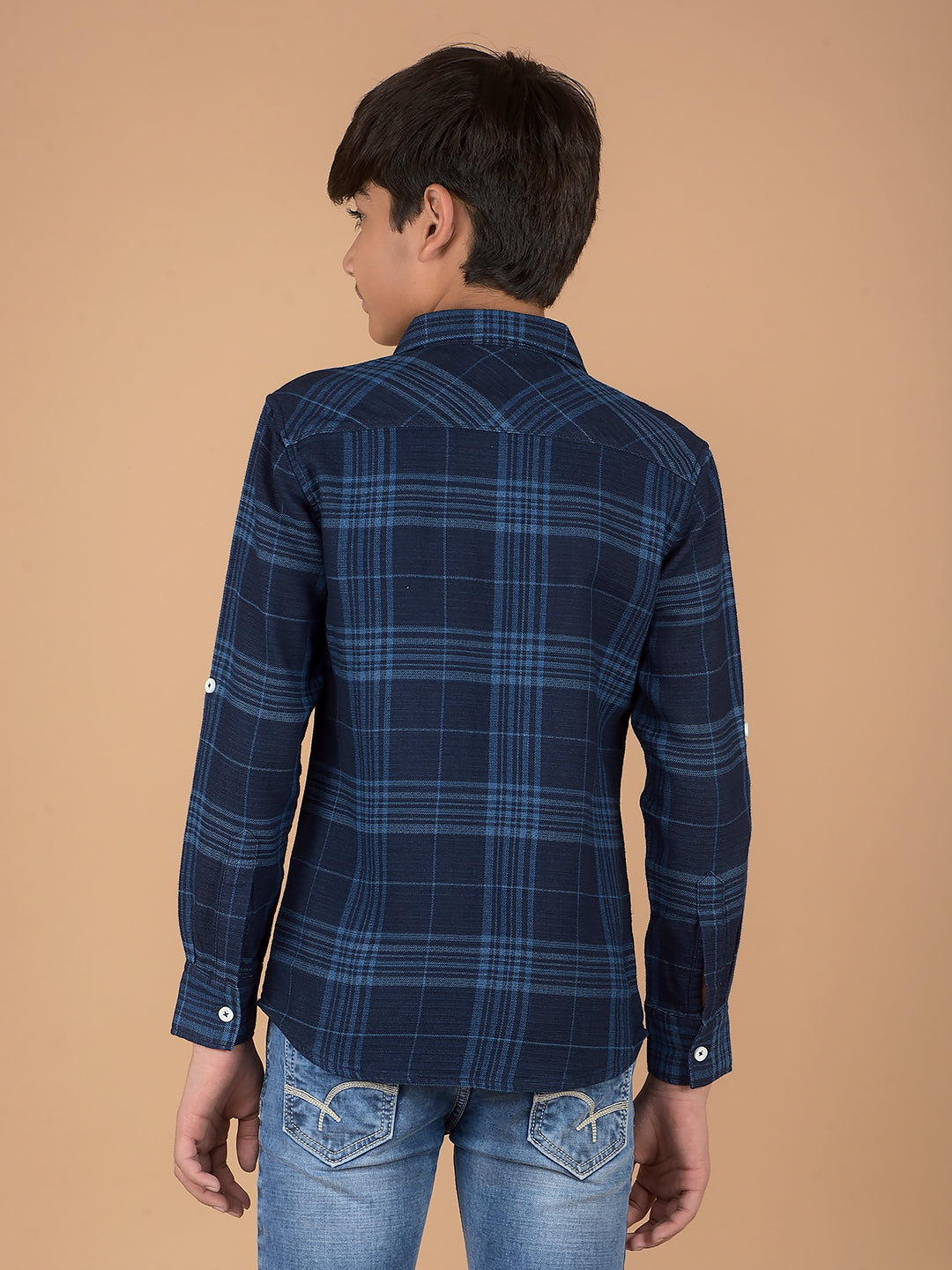 Navy Blue Checked 100% Cotton Shirt-Boys Shirts-Crimsoune Club
