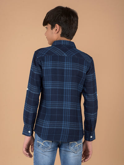 Navy Blue Checked 100% Cotton Shirt-Boys Shirts-Crimsoune Club