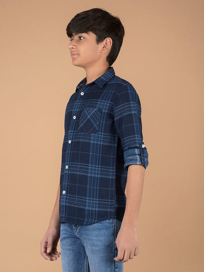 Navy Blue Checked 100% Cotton Shirt-Boys Shirts-Crimsoune Club