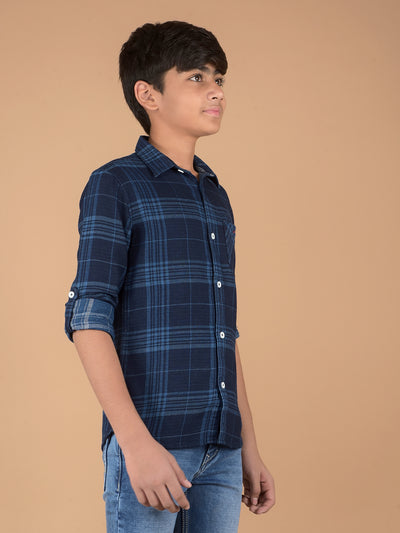 Navy Blue Checked 100% Cotton Shirt-Boys Shirts-Crimsoune Club