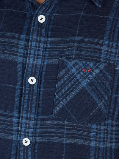 Navy Blue Checked 100% Cotton Shirt-Boys Shirts-Crimsoune Club