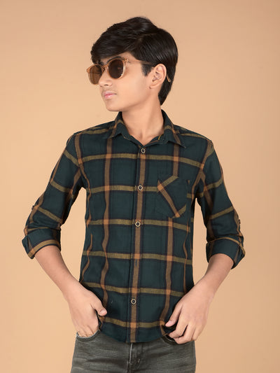 Green Checked Shirt-Boys Shirts-Crimsoune Club