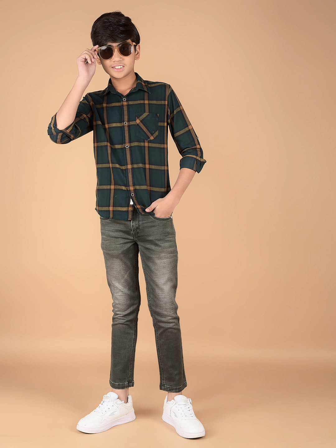 Green Checked Shirt-Boys Shirts-Crimsoune Club