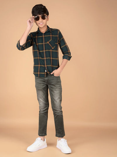 Green Checked Shirt-Boys Shirts-Crimsoune Club