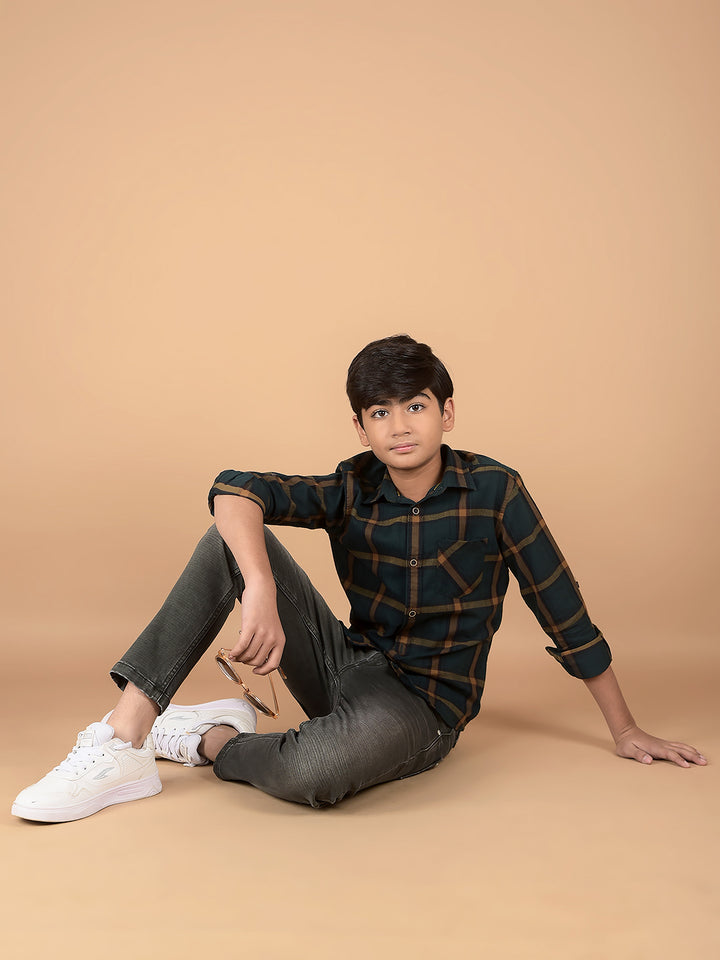 Green Checked Shirt-Boys Shirts-Crimsoune Club