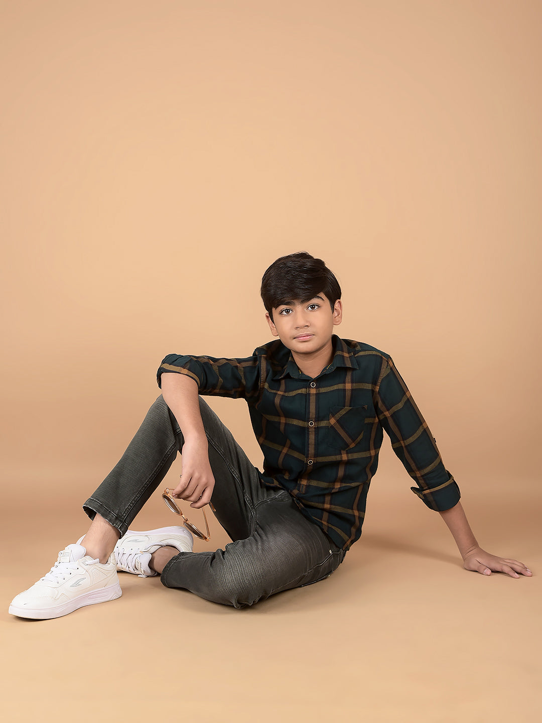 Green Checked Shirt-Boys Shirts-Crimsoune Club