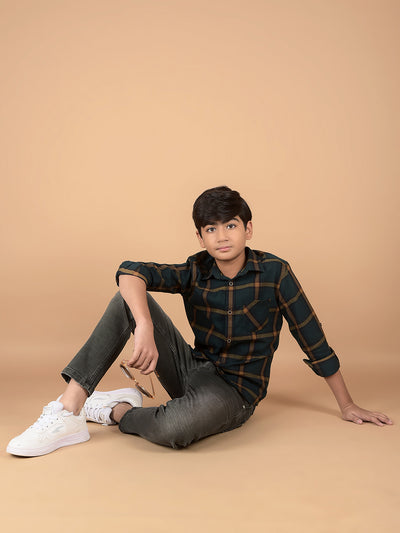 Green Checked Shirt-Boys Shirts-Crimsoune Club