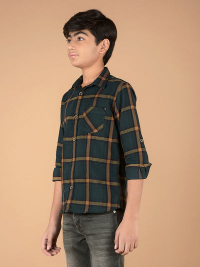 Green Checked Shirt-Boys Shirts-Crimsoune Club