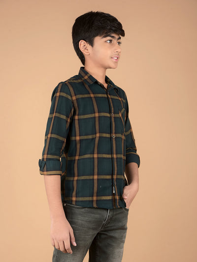 Green Checked Shirt-Boys Shirts-Crimsoune Club