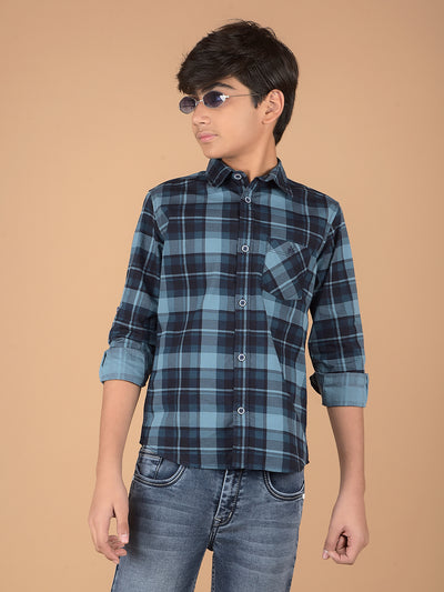 Navy Blue Checked 100% Cotton Shirt-Boys Shirts-Crimsoune Club