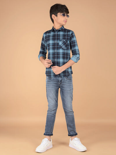 Navy Blue Checked 100% Cotton Shirt-Boys Shirts-Crimsoune Club