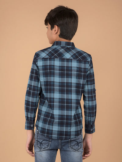Navy Blue Checked 100% Cotton Shirt-Boys Shirts-Crimsoune Club