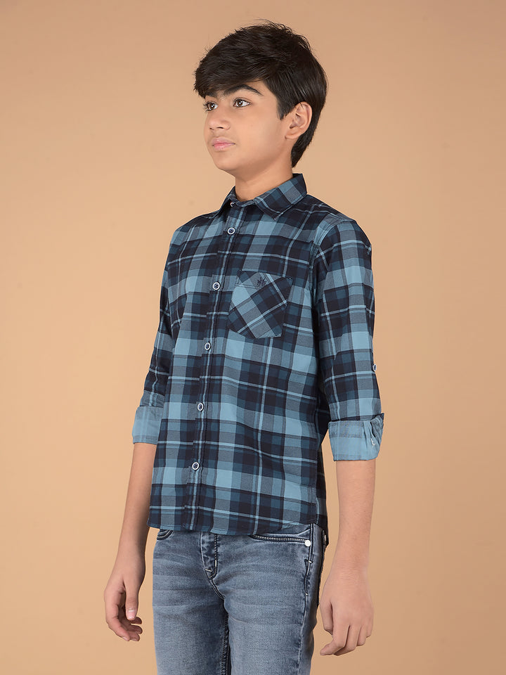 Navy Blue Checked 100% Cotton Shirt-Boys Shirts-Crimsoune Club