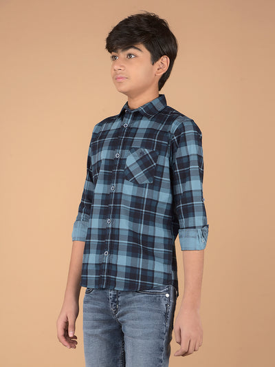 Navy Blue Checked 100% Cotton Shirt-Boys Shirts-Crimsoune Club