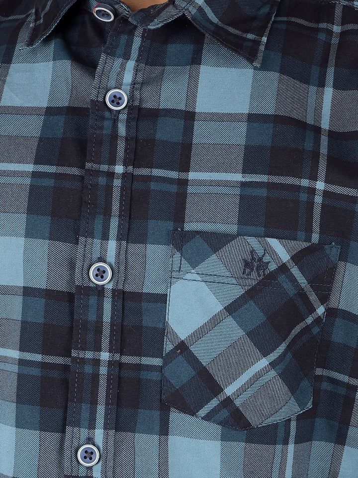 Navy Blue Checked 100% Cotton Shirt-Boys Shirts-Crimsoune Club