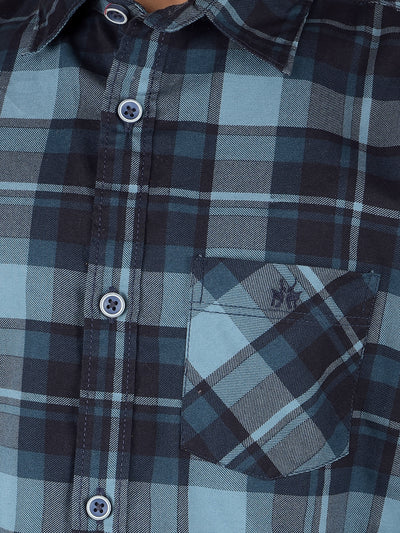 Navy Blue Checked 100% Cotton Shirt-Boys Shirts-Crimsoune Club