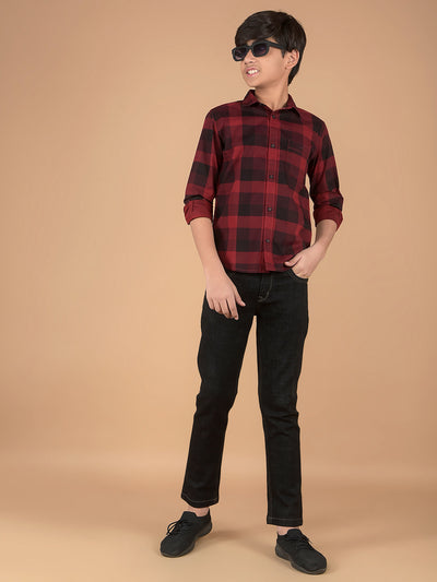 Maroon Checked 100% Cotton Shirt-Boys Shirts-Crimsoune Club