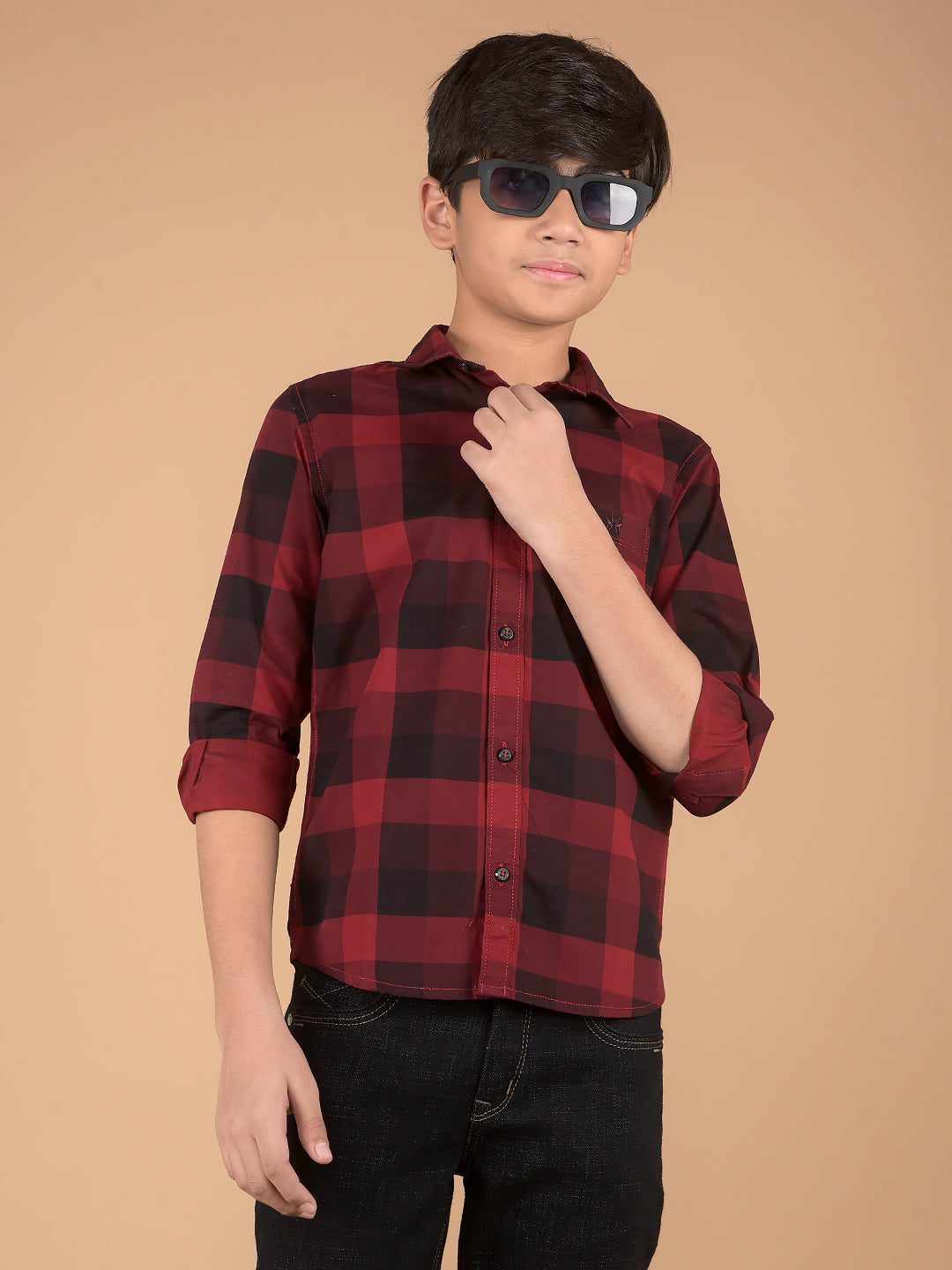 Maroon Checked 100% Cotton Shirt-Boys Shirts-Crimsoune Club
