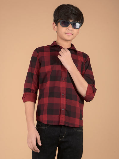 Maroon Checked 100% Cotton Shirt-Boys Shirts-Crimsoune Club