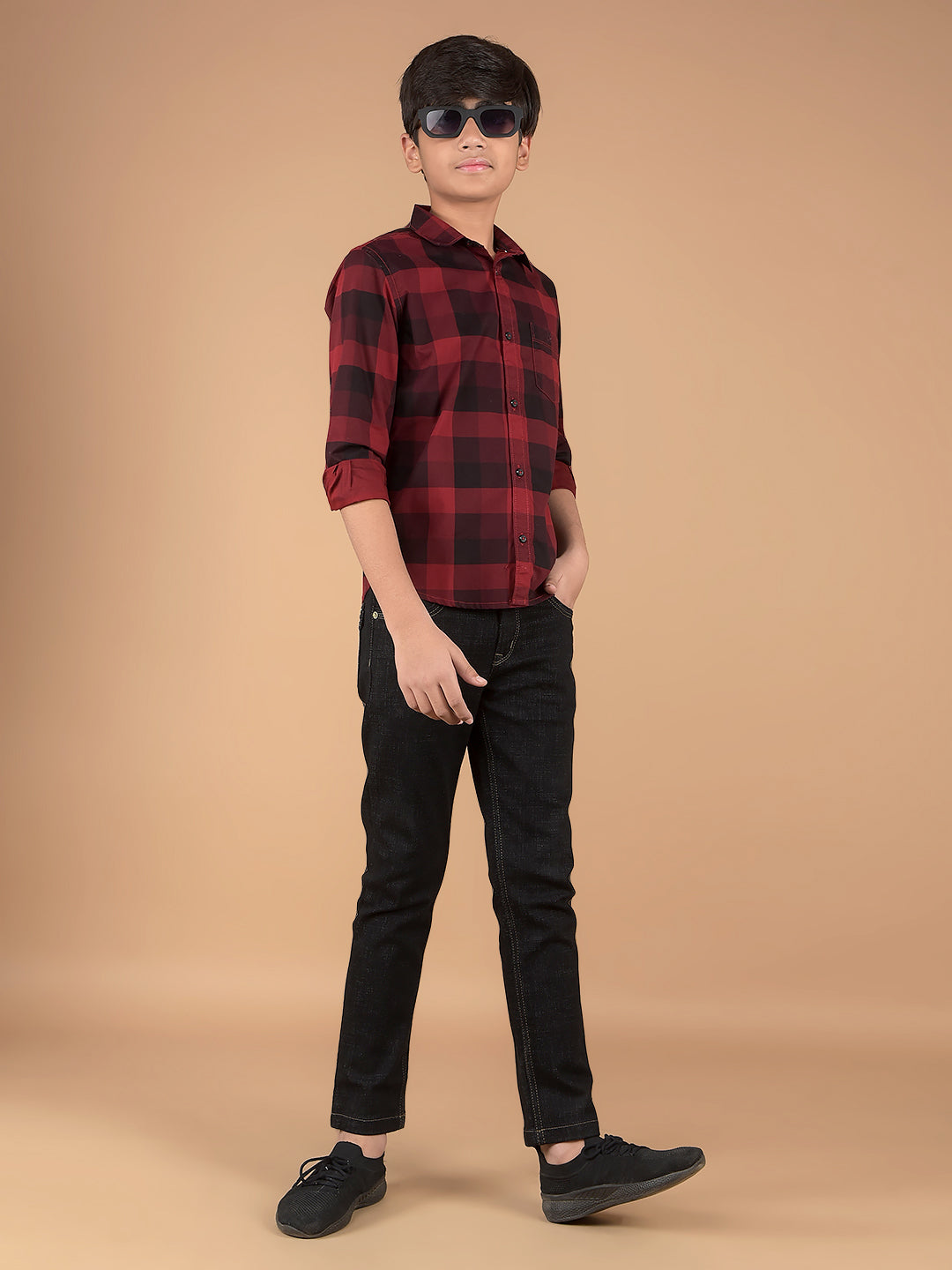 Maroon Checked 100% Cotton Shirt-Boys Shirts-Crimsoune Club