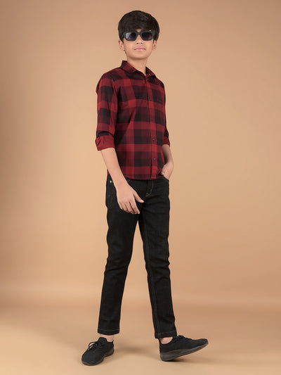 Maroon Checked 100% Cotton Shirt-Boys Shirts-Crimsoune Club