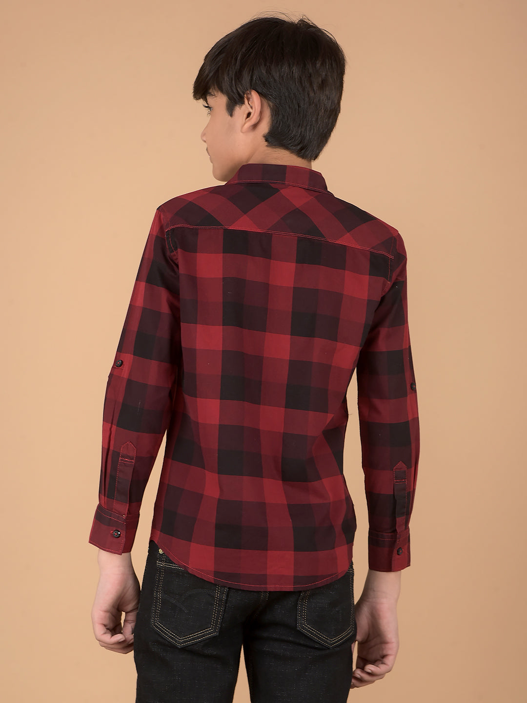 Maroon Checked 100% Cotton Shirt-Boys Shirts-Crimsoune Club