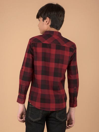 Maroon Checked 100% Cotton Shirt-Boys Shirts-Crimsoune Club