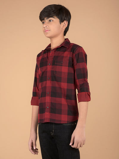 Maroon Checked 100% Cotton Shirt-Boys Shirts-Crimsoune Club