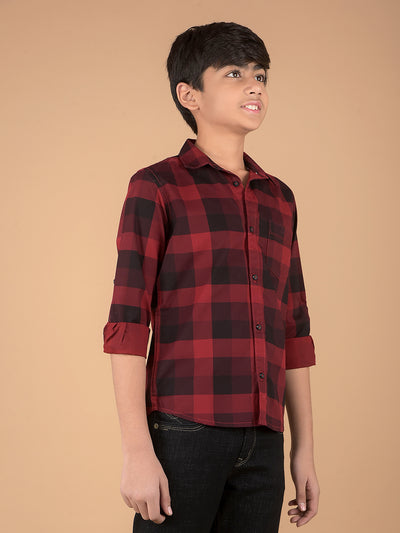 Maroon Checked 100% Cotton Shirt-Boys Shirts-Crimsoune Club