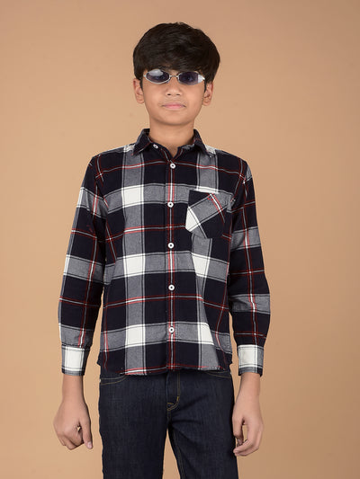 Navy Blue Checked 100% Cotton Shirt-Boys Shirts-Crimsoune Club