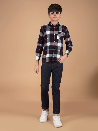Navy Blue Checked 100% Cotton Shirt-Boys Shirts-Crimsoune Club