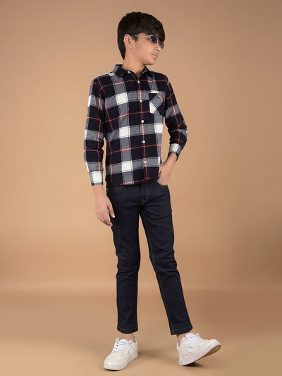 Navy Blue Checked 100% Cotton Shirt-Boys Shirts-Crimsoune Club