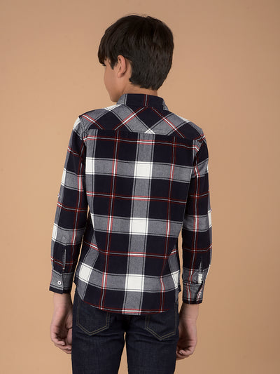 Navy Blue Checked 100% Cotton Shirt-Boys Shirts-Crimsoune Club