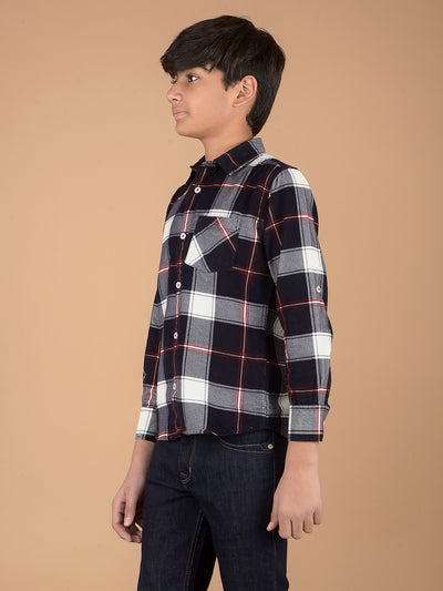 Navy Blue Checked 100% Cotton Shirt-Boys Shirts-Crimsoune Club